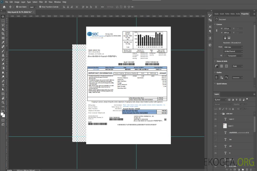 Santee Electric Cooperative Inc (SEC) preuve d'adresse facture d'entreprise de services publics, SCR template